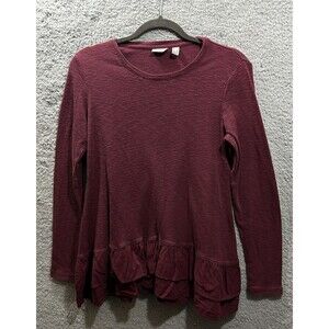 LOGO Lori Goldstein Blouse Womens Long Sleeve Layered Tunic Knit Maroon Small